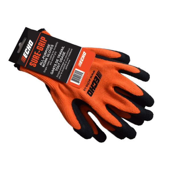 Echo "Sure-Grip" All-Purpose Work Gloves | Black and Orange Cloth with Rubber Grip